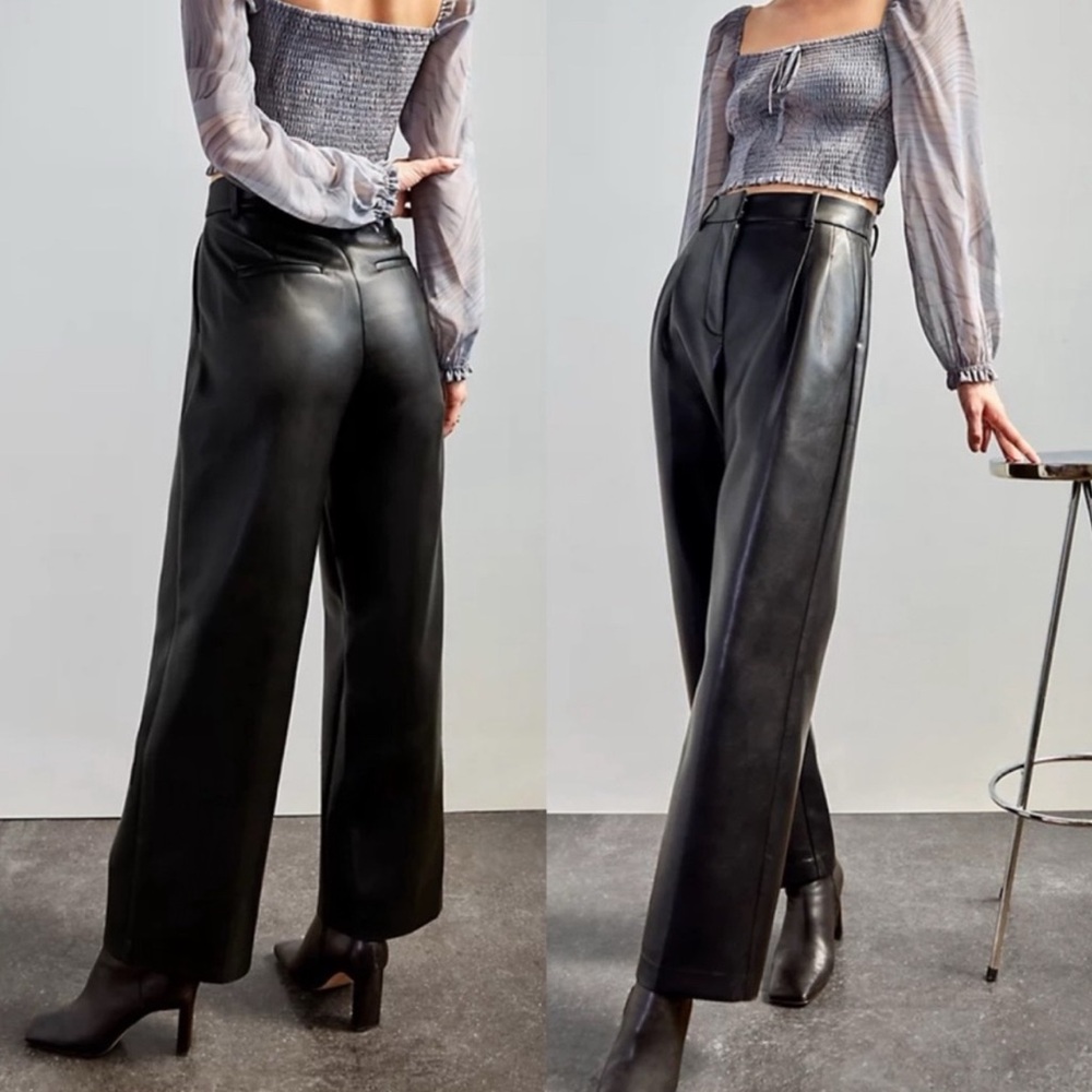 Aritizia Wilfred The Effortless‎ Pant Black Noir Vegan Leather 10 Pleated